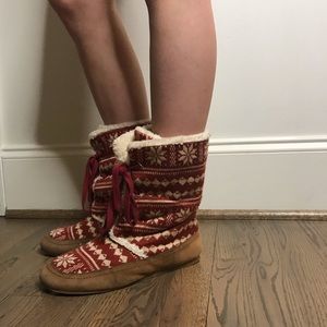 Faire isle red/cream winter booties